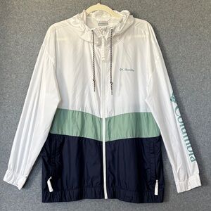 Columbia White, Green, and Navy Windbreaker 1X